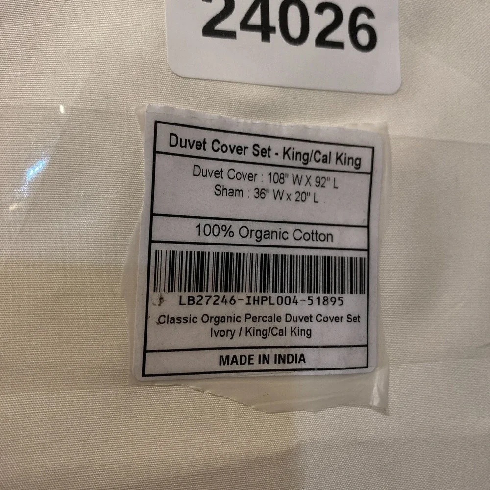 Quince Classic Organic Percale Duvet Cover Set King/Cali ing Ivory 3 Piece